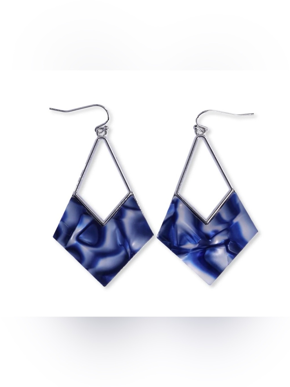 Blue Resin Geometric Drop Earrings NWOT
